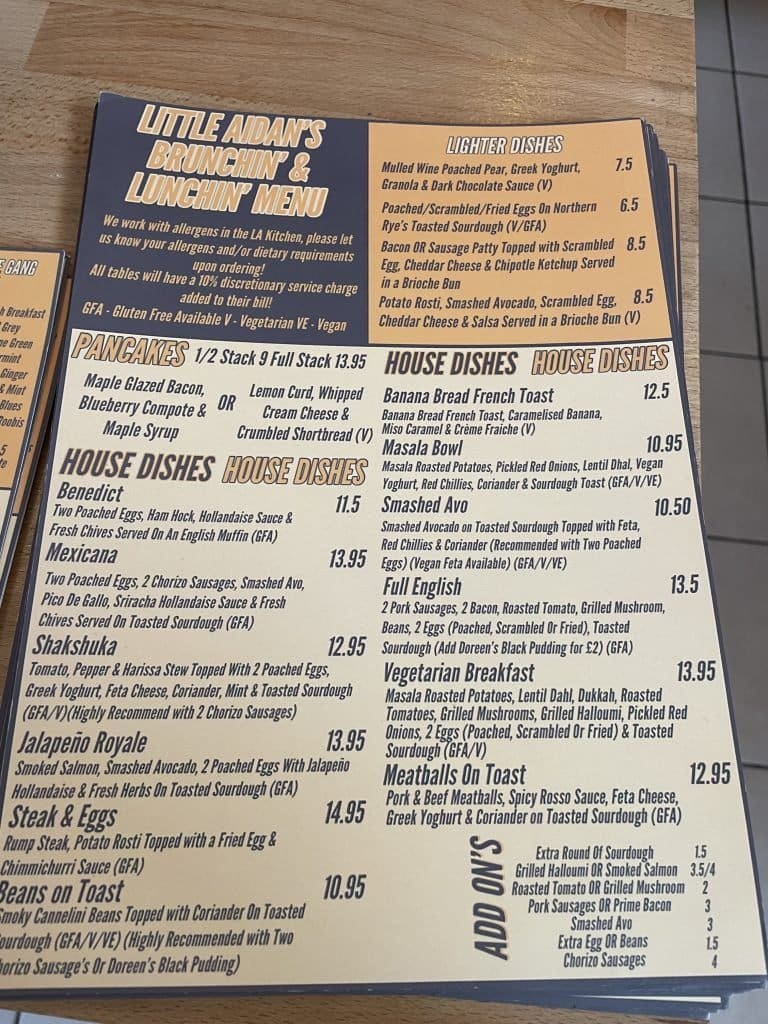 Little Aidan's Food Menu
