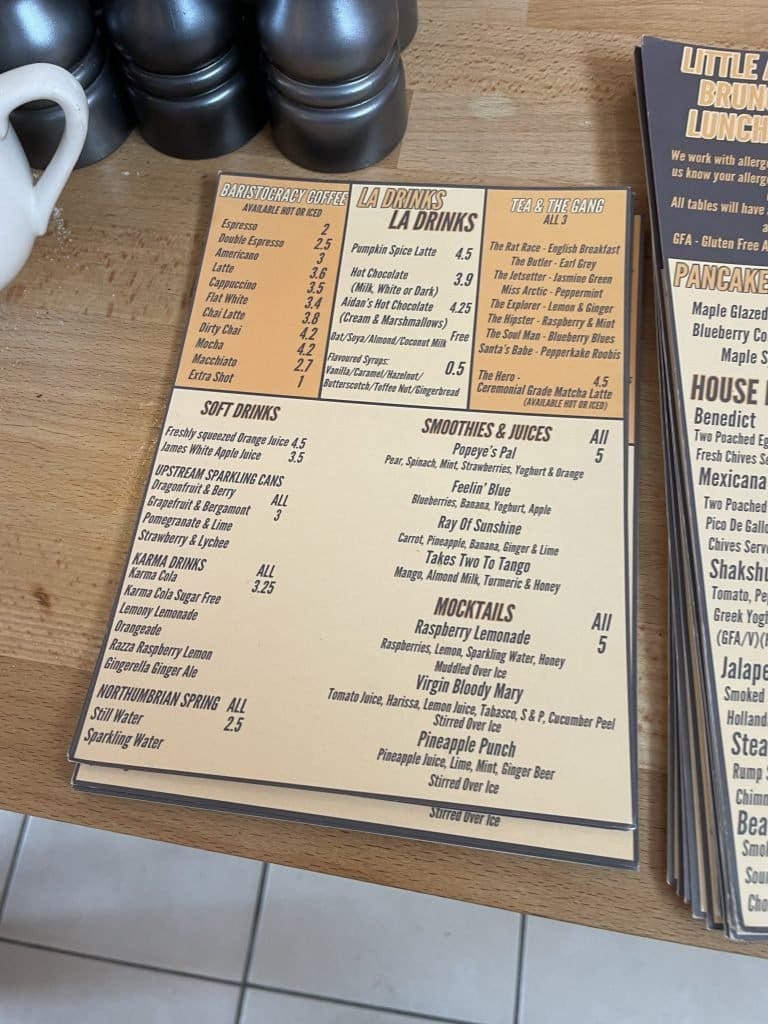 Little Aidan's Drinks Menu